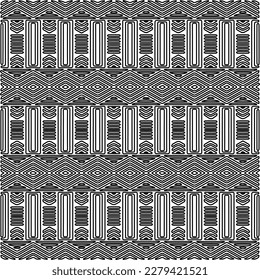 Stylish texture with figures from lines.
Abstract geometric black and white pattern for web page, textures, card, poster, fabric, textile. Monochrome graphic repeating design.