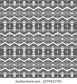 Stylish texture with figures from lines.
Abstract geometric black and white pattern for web page, textures, card, poster, fabric, textile. Monochrome graphic repeating design.