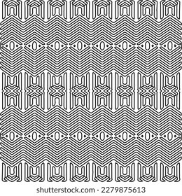 Stylish texture with figures from lines.
Abstract geometric black and white pattern for web page, textures, card, poster, fabric, textile. Monochrome graphic repeating design.