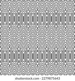 Stylish texture with figures from lines.
Abstract geometric black and white pattern for web page, textures, card, poster, fabric, textile. Monochrome graphic repeating design.