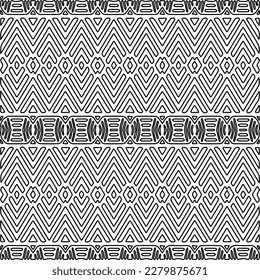 Stylish texture with figures from lines.
Abstract geometric black and white pattern for web page, textures, card, poster, fabric, textile. Monochrome graphic repeating design.