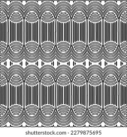 Stylish texture with figures from lines.
Abstract geometric black and white pattern for web page, textures, card, poster, fabric, textile. Monochrome graphic repeating design.