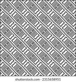 Stylish texture with figures from lines.
Abstract geometric black and white pattern for web page, textures, card, poster, fabric, textile. Monochrome graphic repeating design. 