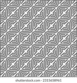 Stilvolle Textur mit Figuren aus Linien.
Abstraktes geometrisches Schwarz-Weiß-Muster für Webseiten, Texturen, Karten, Plakate, Gewebe, Textilien. Monochrome grafische Wiederholungsdesign. 