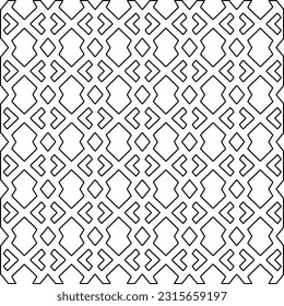 Stylish texture with figures from lines.
Abstract geometric black and white pattern for web page, textures, card, poster, fabric, textile. Monochrome graphic repeating design. 