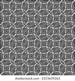Stylish texture with figures from lines.
Abstract geometric black and white pattern for web page, textures, card, poster, fabric, textile. Monochrome graphic repeating design. 