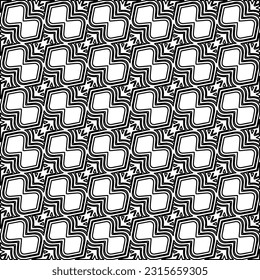 Stylish texture with figures from lines.
Abstract geometric black and white pattern for web page, textures, card, poster, fabric, textile. Monochrome graphic repeating design. 