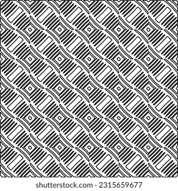 Stylish texture with figures from lines.
Abstract geometric black and white pattern for web page, textures, card, poster, fabric, textile. Monochrome graphic repeating design. 