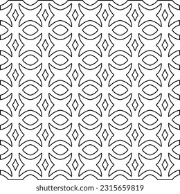 Stilvolle Textur mit Figuren aus Linien.
Abstraktes geometrisches Schwarz-Weiß-Muster für Webseiten, Texturen, Karten, Plakate, Gewebe, Textilien. Monochrome grafische Wiederholungsdesign. 