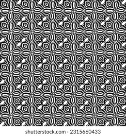 Stylish texture with figures from lines.
Abstract geometric black and white pattern for web page, textures, card, poster, fabric, textile. Monochrome graphic repeating design. 