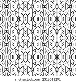 Stylish texture with figures from lines.
Abstract geometric black and white pattern for web page, textures, card, poster, fabric, textile. Monochrome graphic repeating design.
