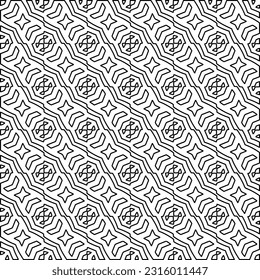 Stylish texture with figures from lines.
Abstract geometric black and white pattern for web page, textures, card, poster, fabric, textile. Monochrome graphic repeating design.