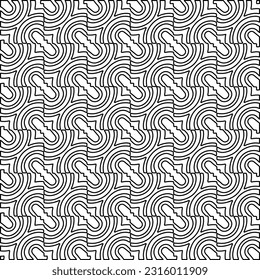 Stylish texture with figures from lines.
Abstract geometric black and white pattern for web page, textures, card, poster, fabric, textile. Monochrome graphic repeating design. 