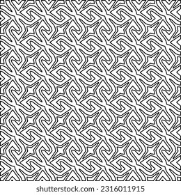 Stylish texture with figures from lines.
Abstract geometric black and white pattern for web page, textures, card, poster, fabric, textile. Monochrome graphic repeating design. 