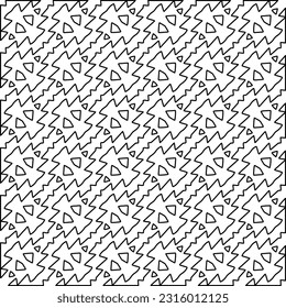 Stylish texture with figures from lines.
Abstract geometric black and white pattern for web page, textures, card, poster, fabric, textile. Monochrome graphic repeating design. 