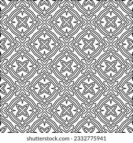 Stylish texture with figures from lines. Abstract geometric black and white pattern for web page, textures, card, poster, fabric, textile. Monochrome graphic repeating design. 