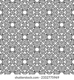 Stylish texture with figures from lines. Abstract geometric black and white pattern for web page, textures, card, poster, fabric, textile. Monochrome graphic repeating design. 