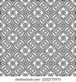 Stylish texture with figures from lines. Abstract geometric black and white pattern for web page, textures, card, poster, fabric, textile. Monochrome graphic repeating design. 