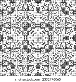 Stylish texture with figures from lines. Abstract geometric black and white pattern for web page, textures, card, poster, fabric, textile. Monochrome graphic repeating design. 