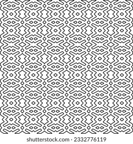 Stylish texture with figures from lines. Abstract geometric black and white pattern for web page, textures, card, poster, fabric, textile. Monochrome graphic repeating design. 