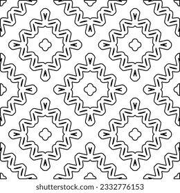 Stylish texture with figures from lines. Abstract geometric black and white pattern for web page, textures, card, poster, fabric, textile. Monochrome graphic repeating design. 