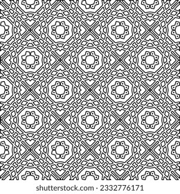 Stylish texture with figures from lines. Abstract geometric black and white pattern for web page, textures, card, poster, fabric, textile. Monochrome graphic repeating design. 