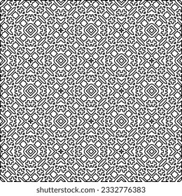 Stylish texture with figures from lines. Abstract geometric black and white pattern for web page, textures, card, poster, fabric, textile. Monochrome graphic repeating design. 