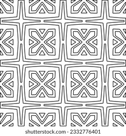 Stylish texture with figures from lines. Abstract geometric black and white pattern for web page, textures, card, poster, fabric, textile. Monochrome graphic repeating design. 
