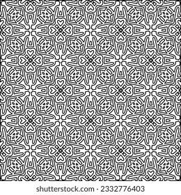 Stilvolle Textur mit Figuren aus Linien. Abstraktes geometrisches Schwarz-Weiß-Muster für Webseiten, Texturen, Karten, Plakate, Gewebe, Textilien. Monochrome grafische Wiederholungsdesign. 
