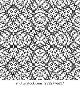 Stylish texture with figures from lines. Abstract geometric black and white pattern for web page, textures, card, poster, fabric, textile. Monochrome graphic repeating design. 