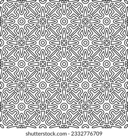 Stilvolle Textur mit Figuren aus Linien. Abstraktes geometrisches Schwarz-Weiß-Muster für Webseiten, Texturen, Karten, Plakate, Gewebe, Textilien. Monochrome grafische Wiederholungsdesign. 