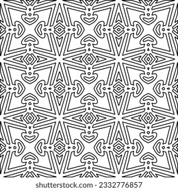 Stylish texture with figures from lines. Abstract geometric black and white pattern for web page, textures, card, poster, fabric, textile. Monochrome graphic repeating design. 