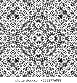 Stylish texture with figures from lines. Abstract geometric black and white pattern for web page, textures, card, poster, fabric, textile. Monochrome graphic repeating design. 