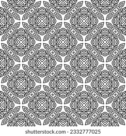 Stylish texture with figures from lines. Abstract geometric black and white pattern for web page, textures, card, poster, fabric, textile. Monochrome graphic repeating design. 