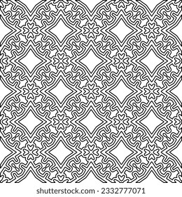 Stylish texture with figures from lines. Abstract geometric black and white pattern for web page, textures, card, poster, fabric, textile. Monochrome graphic repeating design. 