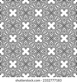 Stylish texture with figures from lines. Abstract geometric black and white pattern for web page, textures, card, poster, fabric, textile. Monochrome graphic repeating design. 