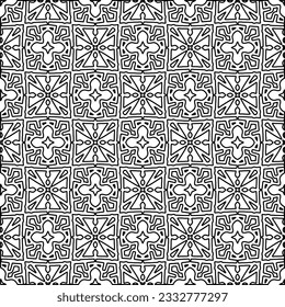 Stylish texture with figures from lines. Abstract geometric black and white pattern for web page, textures, card, poster, fabric, textile. Monochrome graphic repeating design. 