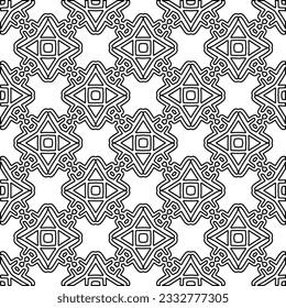 Stylish texture with figures from lines. Abstract geometric black and white pattern for web page, textures, card, poster, fabric, textile. Monochrome graphic repeating design. 