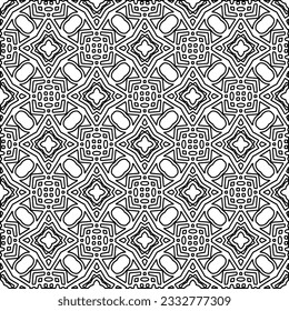 Stylish texture with figures from lines. Abstract geometric black and white pattern for web page, textures, card, poster, fabric, textile. Monochrome graphic repeating design. 