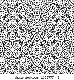 Stylish texture with figures from lines. Abstract geometric black and white pattern for web page, textures, card, poster, fabric, textile. Monochrome graphic repeating design. 