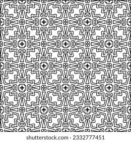 Stylish texture with figures from lines. Abstract geometric black and white pattern for web page, textures, card, poster, fabric, textile. Monochrome graphic repeating design. 