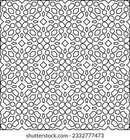 Stylish texture with figures from lines. Abstract geometric black and white pattern for web page, textures, card, poster, fabric, textile. Monochrome graphic repeating design. 