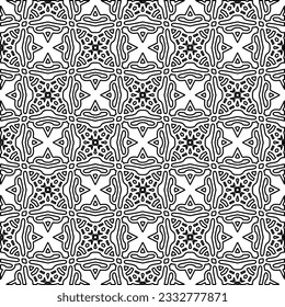 Stylish texture with figures from lines. Abstract geometric black and white pattern for web page, textures, card, poster, fabric, textile. Monochrome graphic repeating design. 