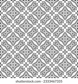 Stylish texture with figures from lines. Abstract geometric black and white pattern for web page, textures, card, poster, fabric, textile. Monochrome graphic repeating design. 