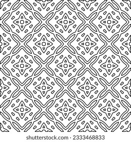 Stylish texture with figures from lines. Abstract geometric black and white pattern for web page, textures, card, poster, fabric, textile. Monochrome graphic repeating design. 