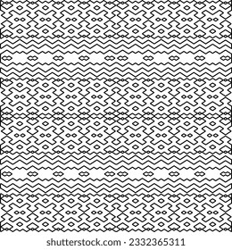 Stylish texture with figures from lines. black and white pattern for web page, textures, card, poster, fabric, textile. Monochrome graphic repeating design.