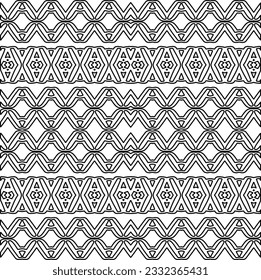 Stylish texture with figures from lines. black and white pattern for web page, textures, card, poster, fabric, textile. Monochrome graphic repeating design.