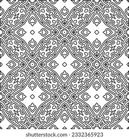 Stylish texture with figures from lines. black and white pattern for web page, textures, card, poster, fabric, textile. Monochrome graphic repeating design.