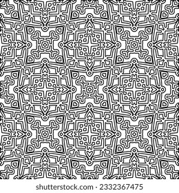Stylish texture with figures from lines. black and white pattern for web page, textures, card, poster, fabric, textile. Monochrome graphic repeating design.