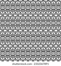 Stylish texture with figures from lines. black and white pattern for web page, textures, card, poster, fabric, textile. Monochrome graphic repeating design.